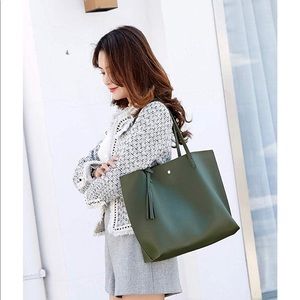 Army Green Women's Soft Leather Tote Shoulder Bag